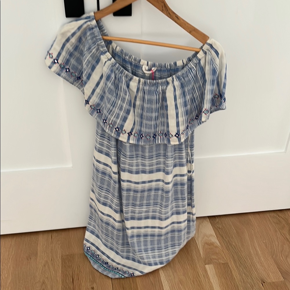 Blue Ruffled Short Sleeve Dress
